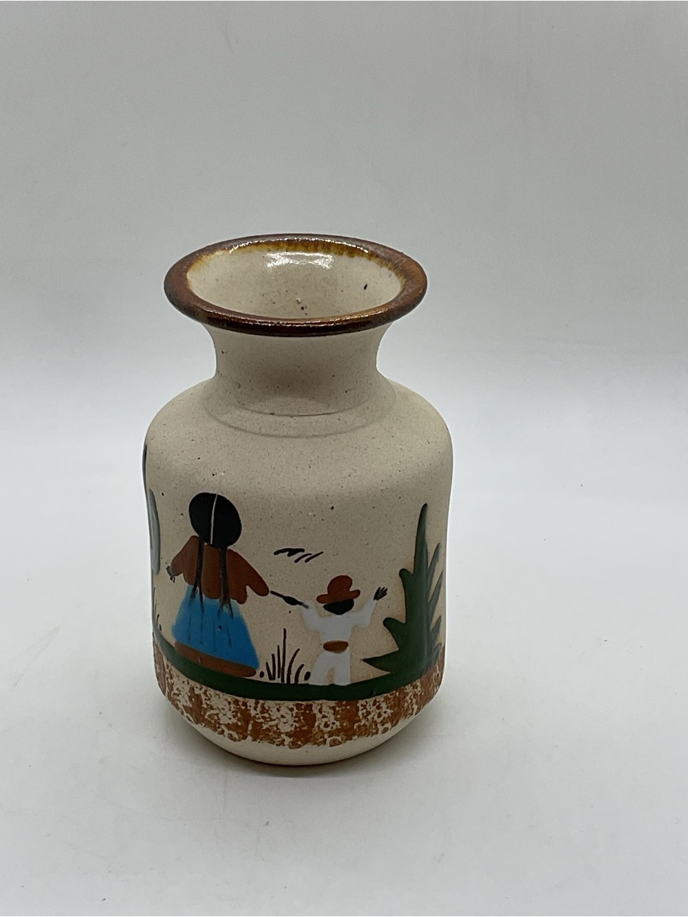 Mexican Tonala Hand-Painted Ceramic Vase with Mother and Child